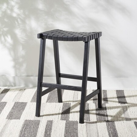 Safavieh 20 x 18.5 x 30 in. Abreu Rectangle Barstool with All Black Leather & Wood BST1012G